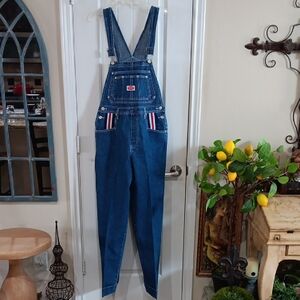 Blue Denim Overalls with Striped Ribbon Accents